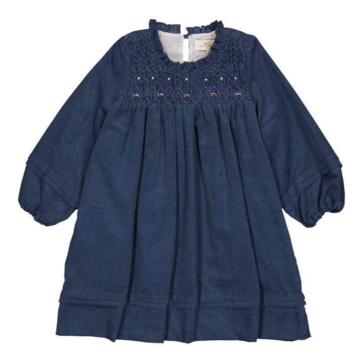 Léonie, smocked dress, in Jean Corduroy pour la vente par Kidiwi handmade