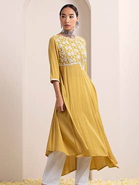 Túnica alta baja de trabajo espejo amarillo tierra para venta al por mayor de Indya