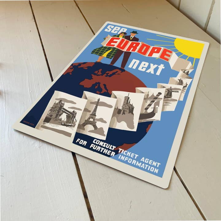 See Europe Next - Metal Travel Wall Sign for wholesale by The British Metal Signs Company