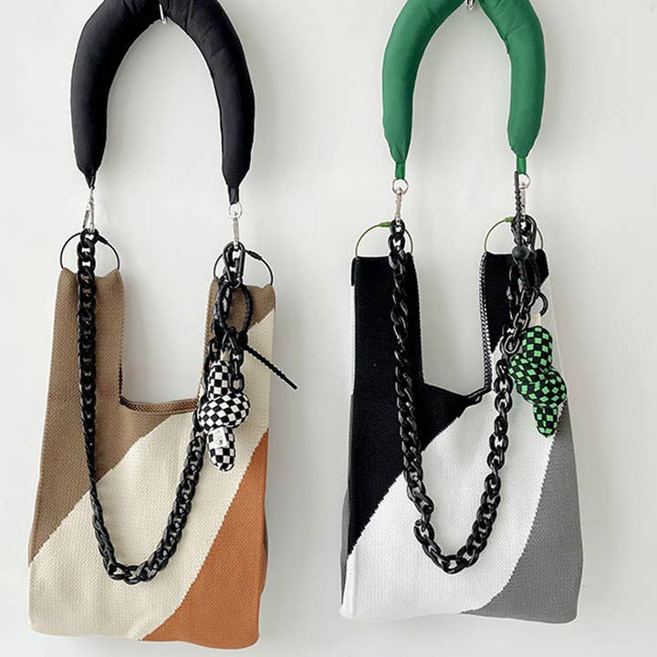 ACCITY - Wholesale Tote Bag - Women's - SIMPLE COLOR BLOCK KNITTED SHOULDER HANDBAG_CWAB1497