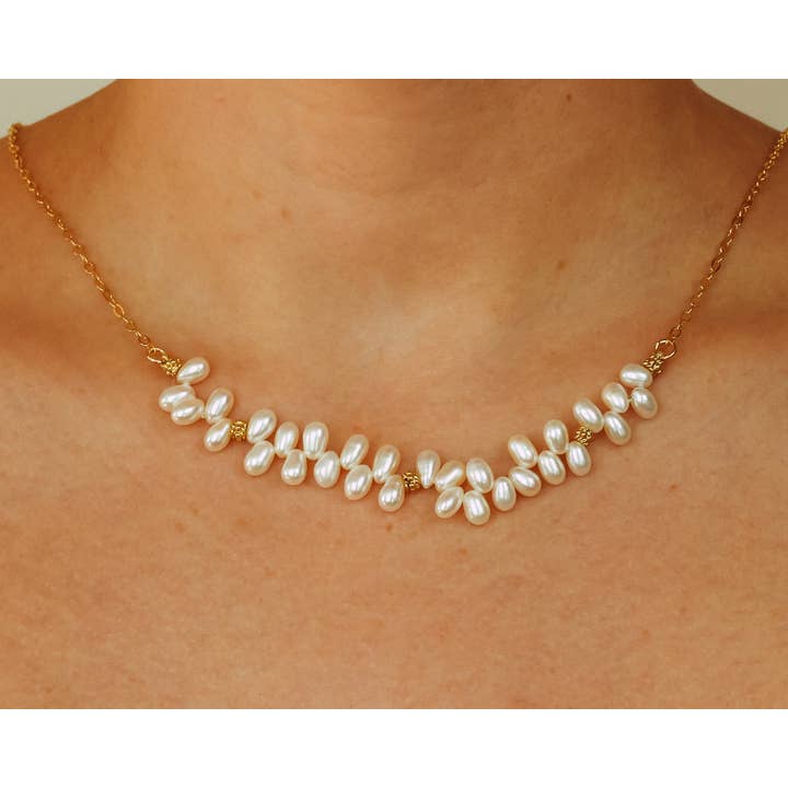 Guld Fyldt Hvid Ferskvandsperle Halskæde for engroshandel hos LIZA SHTROMBERG JEWELRY, INC.