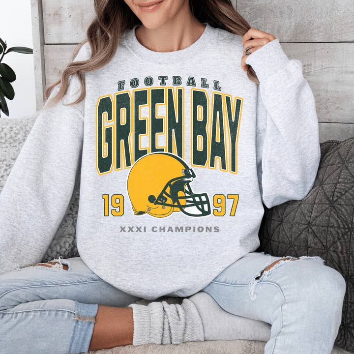 Hello Team Spirit - Wholesale Graphic Sweatshirt - Women's - Green Bay Football Sweatshirt