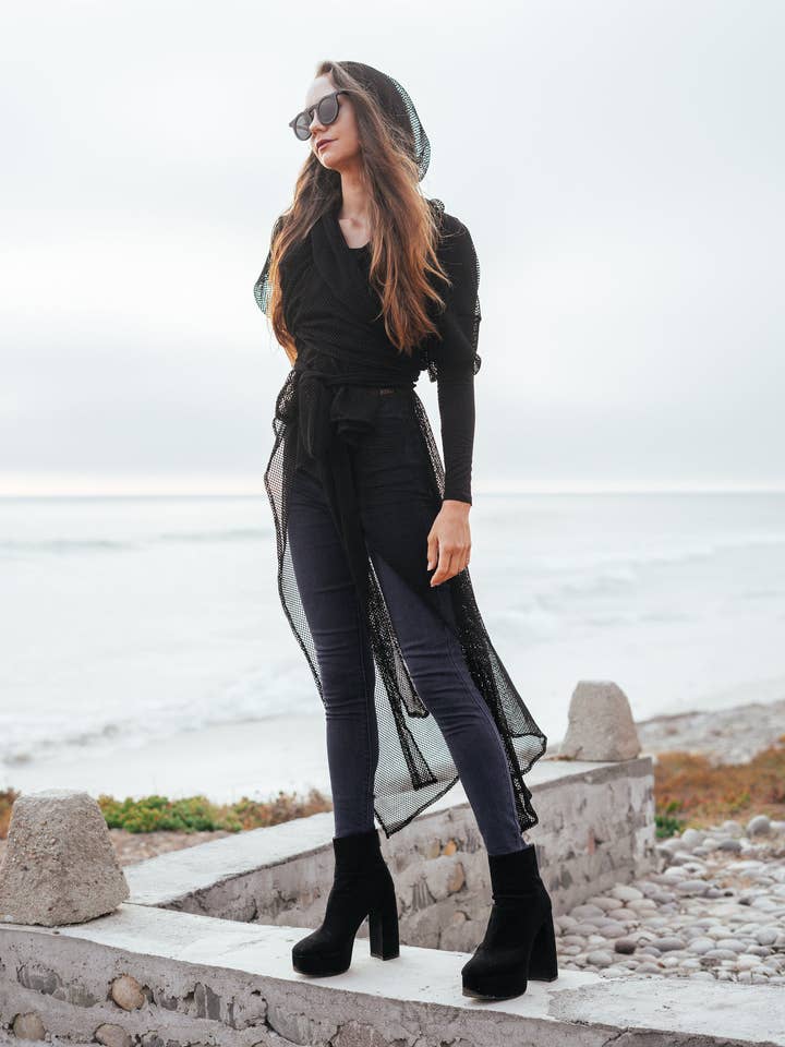 Sort Mesh TrenchCloak for engroshandel hos Jennafer Grace