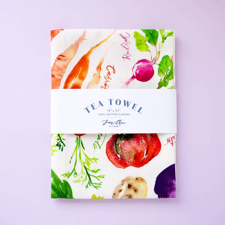 Jean Choe Art & Design - Wholesale Tea Towel - Vegetable Medley Tea Towel. Watercolor Veggie Kitchen Towel.0
