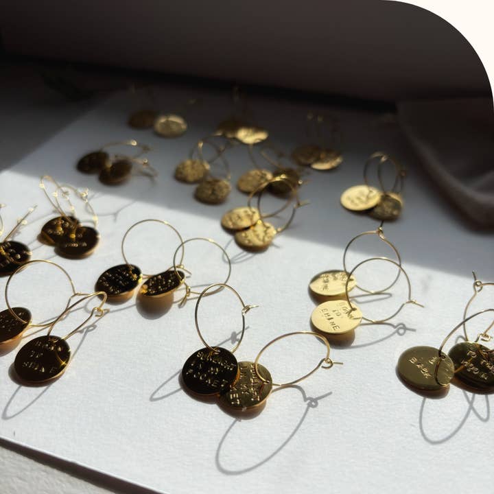 MARLAH - Wholesale Hoop Earrings - Mini Golden Creoles Good Vibes Only2