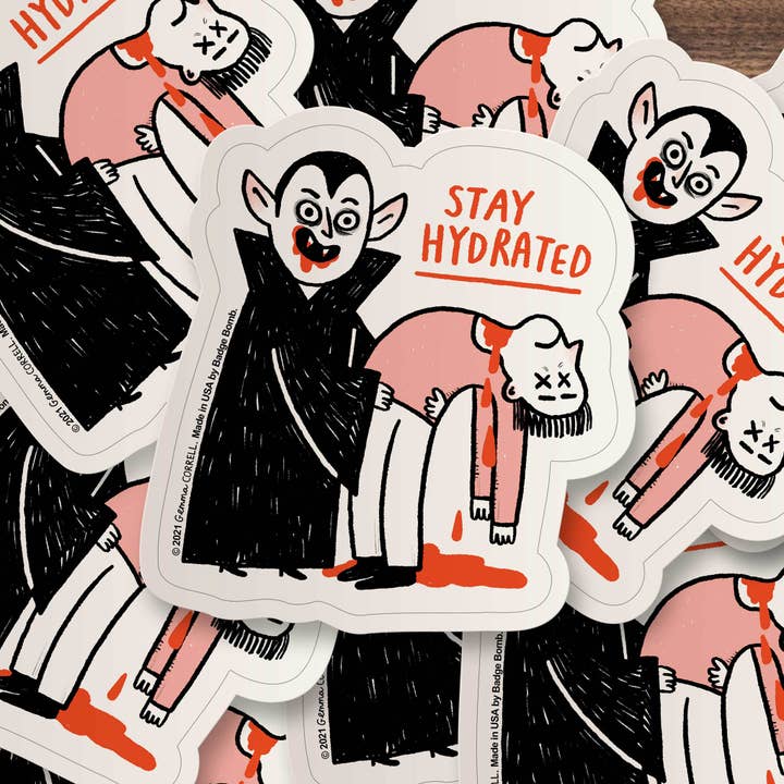 Badge Bomb - Wholesale Sticker - Hydrated Vampire Sticker by Gemma Correll