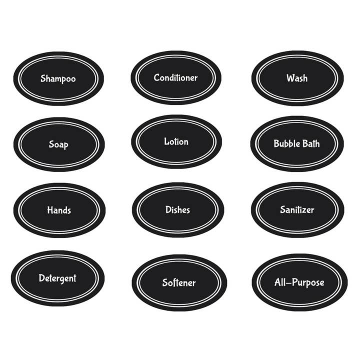 Oval Black & White Labels for Shower and Household Products for wholesale by Bottiful Home