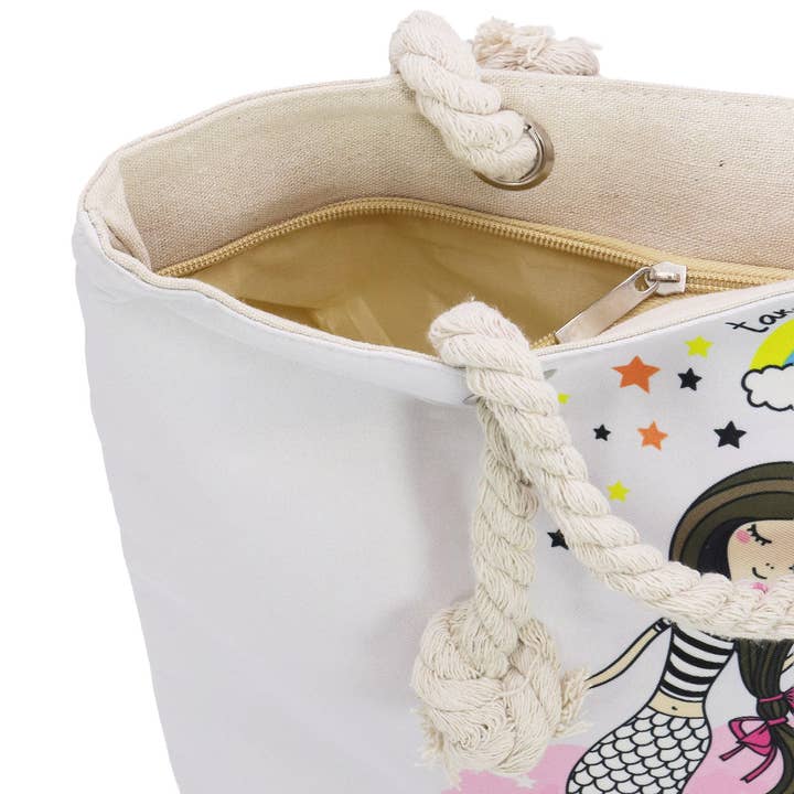 Cap Zone – wholesale Tote bag – Women's – Unicorn And Mermaid Zippered Canvas Tote Bag6