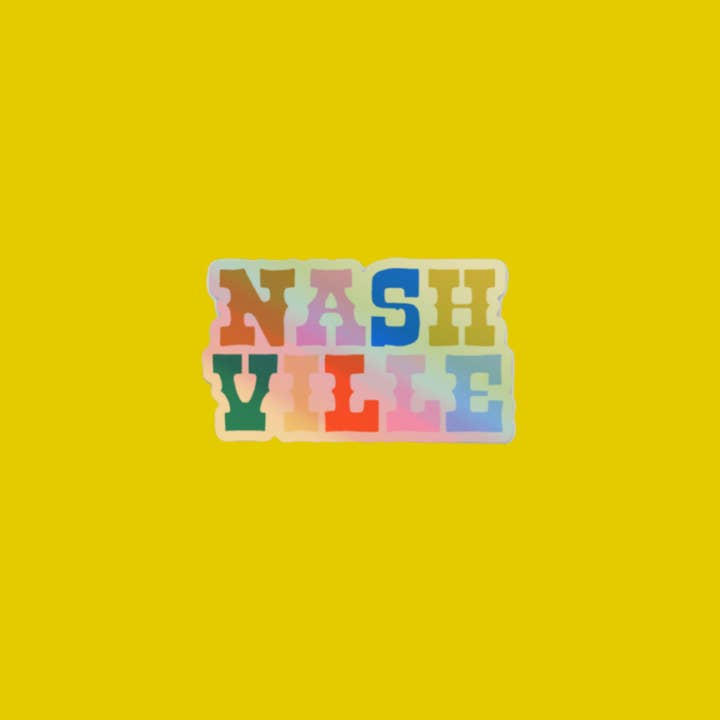 Mini Holographic Nashville Vinyl Sticker for wholesale by Facing the Sunshine Stationery + Design