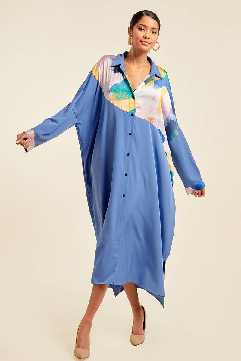 QMP Moda – wholesale Dress – Women's – PLUS - PATTERN BLOCKED SHIRT DRESS WITH POCKETS7