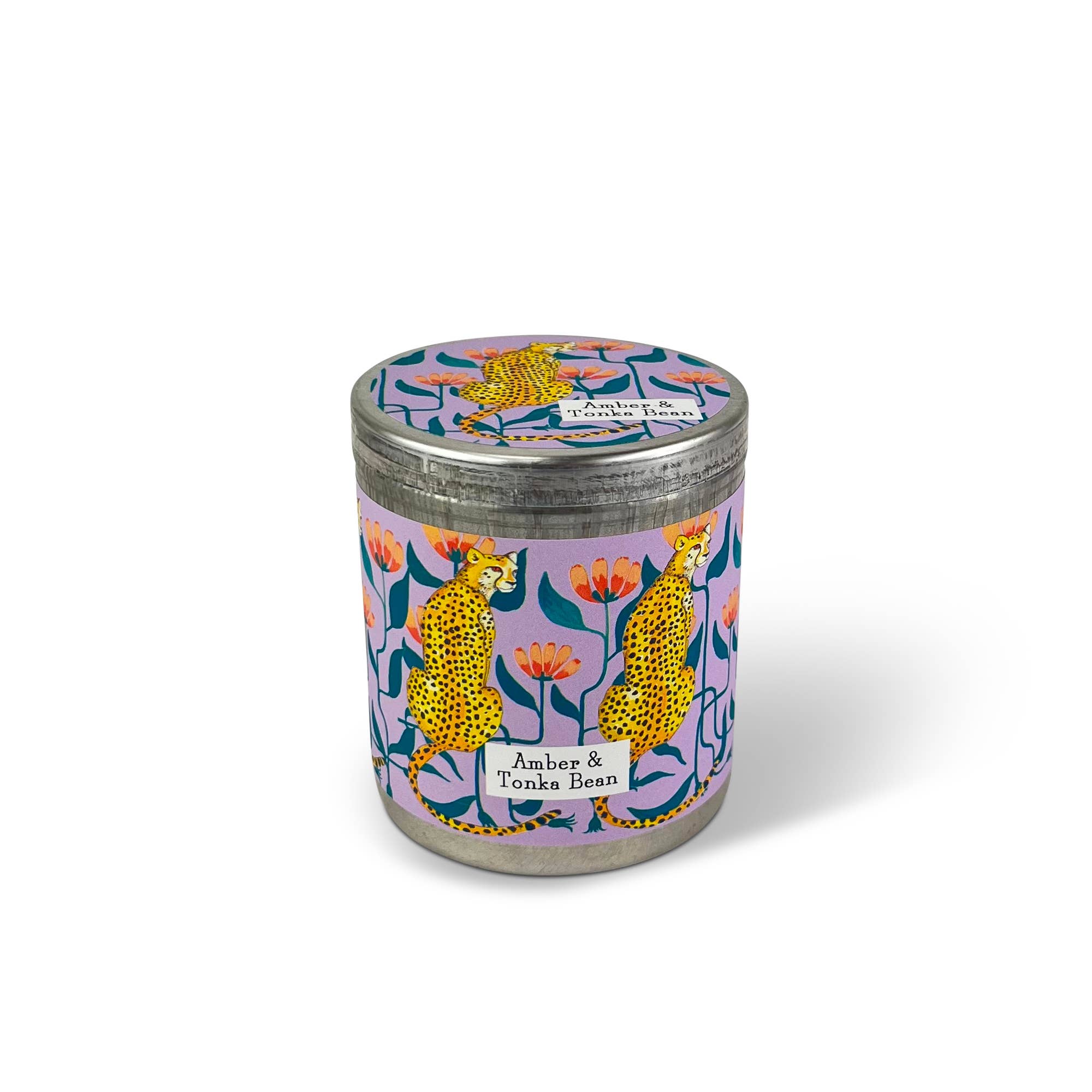 Heaven Scent Incense Ltd - Wholesale Travel Candles - Amber & Tonka Bean - Cheetah 200ml Candle Tin & Dust Cover1