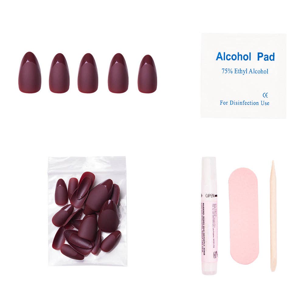 Glamnetic - Wholesale Press-On/Fake Nails - Merlot Press-On Nails| Matte Finish| Gloss French Tip| Short3