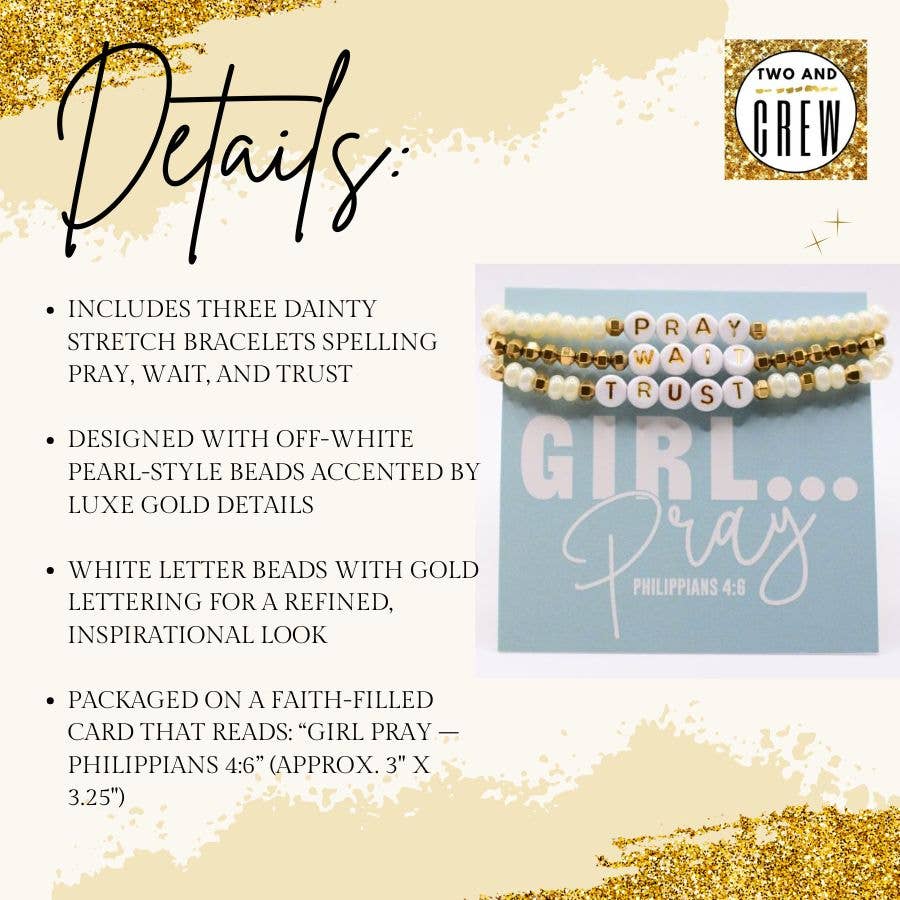 Two and Crew - Faith Based Jewelry & Gifts - Wholesale Beaded Bracelet - Pray Wait Trust Bracelet – Christian Scripture, Faith quote2