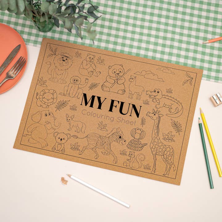 Kids Safari Baby Animals Colouring In A4 Activity Mat for wholesale by Sjstationery