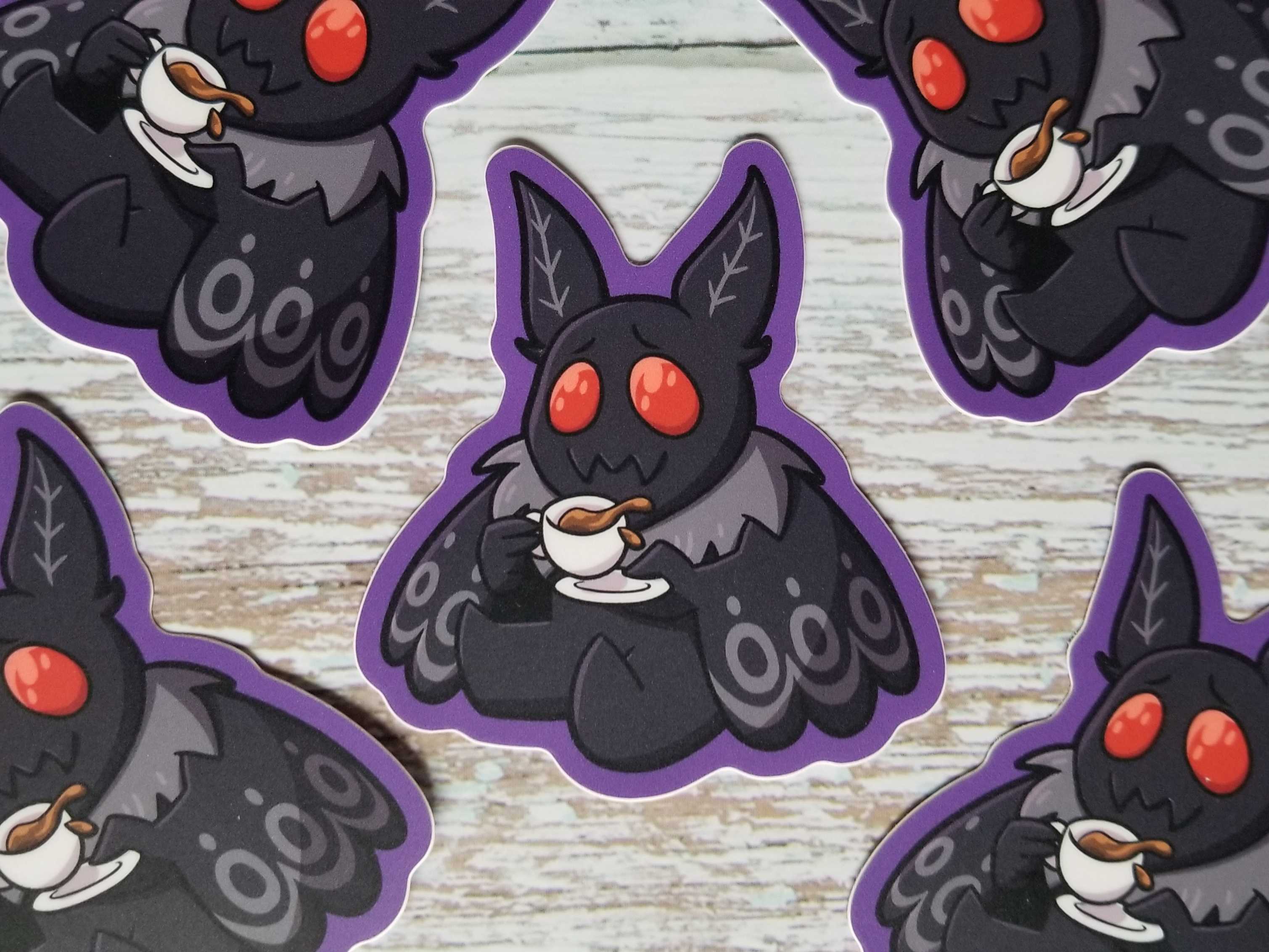 Jade Raven Arts - Wholesale Sticker - Mothman Spills the Tea Vinyl Sticker