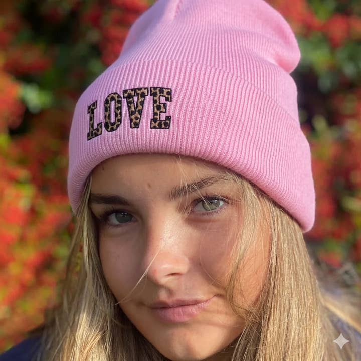 Baby Pink Beanie with Love for wholesale by Percy and Nell Retail Limited