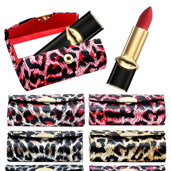 Cap Zone - Wholesale Lip Balm Case/Holder - Exotic Leopard Print Satin Lipstick Case w/ Mirror