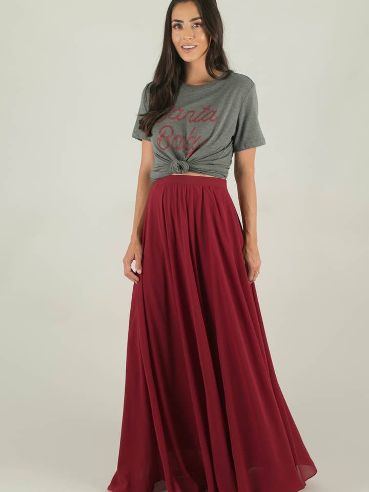 Chiffon Burgundy Maxi Skirt for wholesale by Space 46 Wholesale