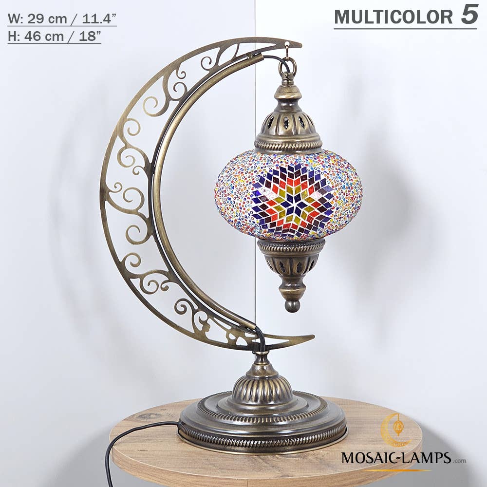 Mosaic Lamps - Wholesale Accent/Desk Lamp - 10+ Colors - Moroccan Moon Table Lamp, Arc, Murano Crescent34