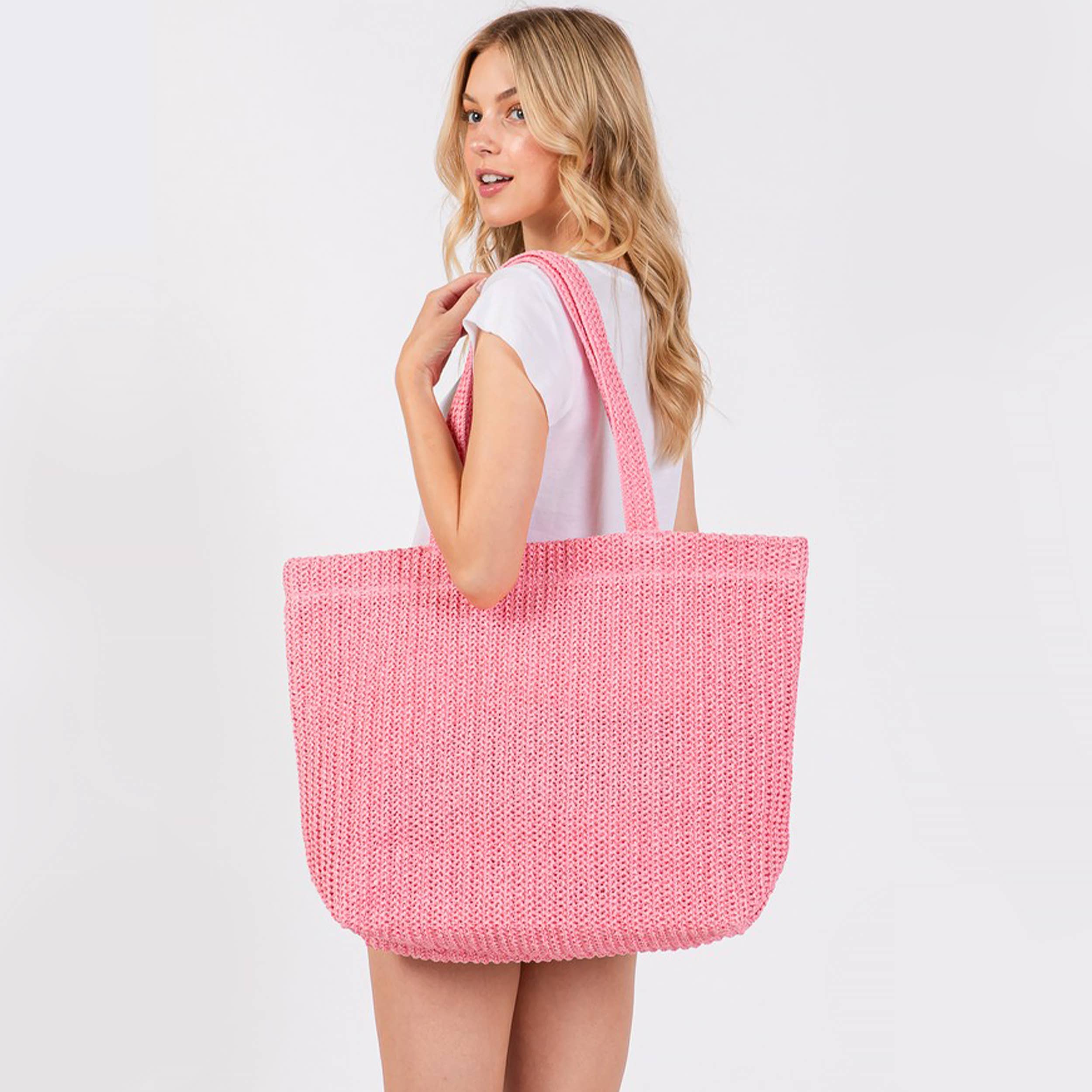 Hana - Wholesale Tote Bag - Women's - Solid Color Crochet Summer Straw Tote Bag31