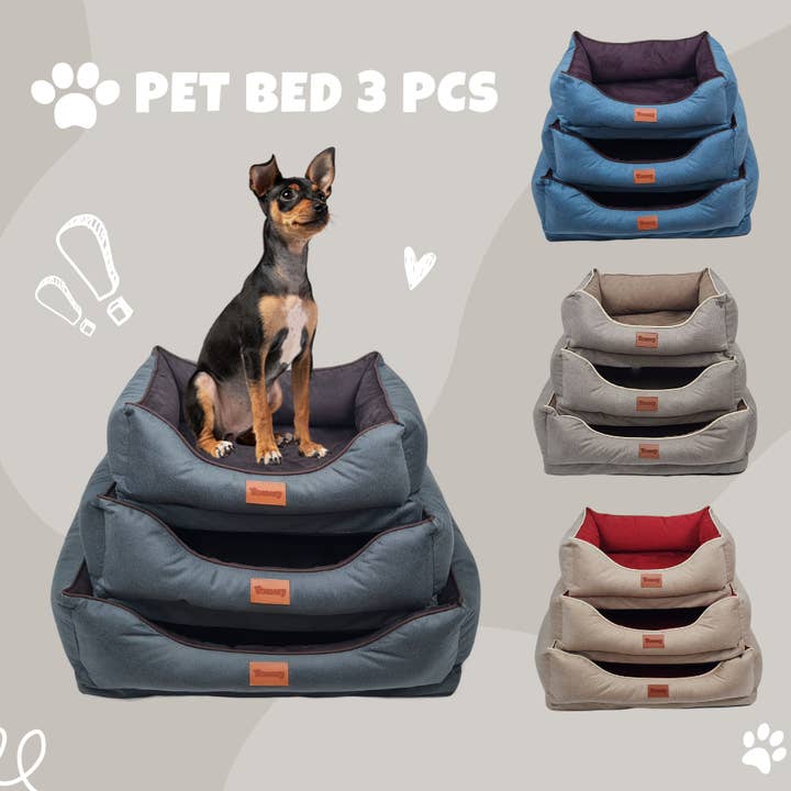 Ensemble de 3 lits pour chien avec doublure imperméable (4 couleurs) pour la vente par Amomi