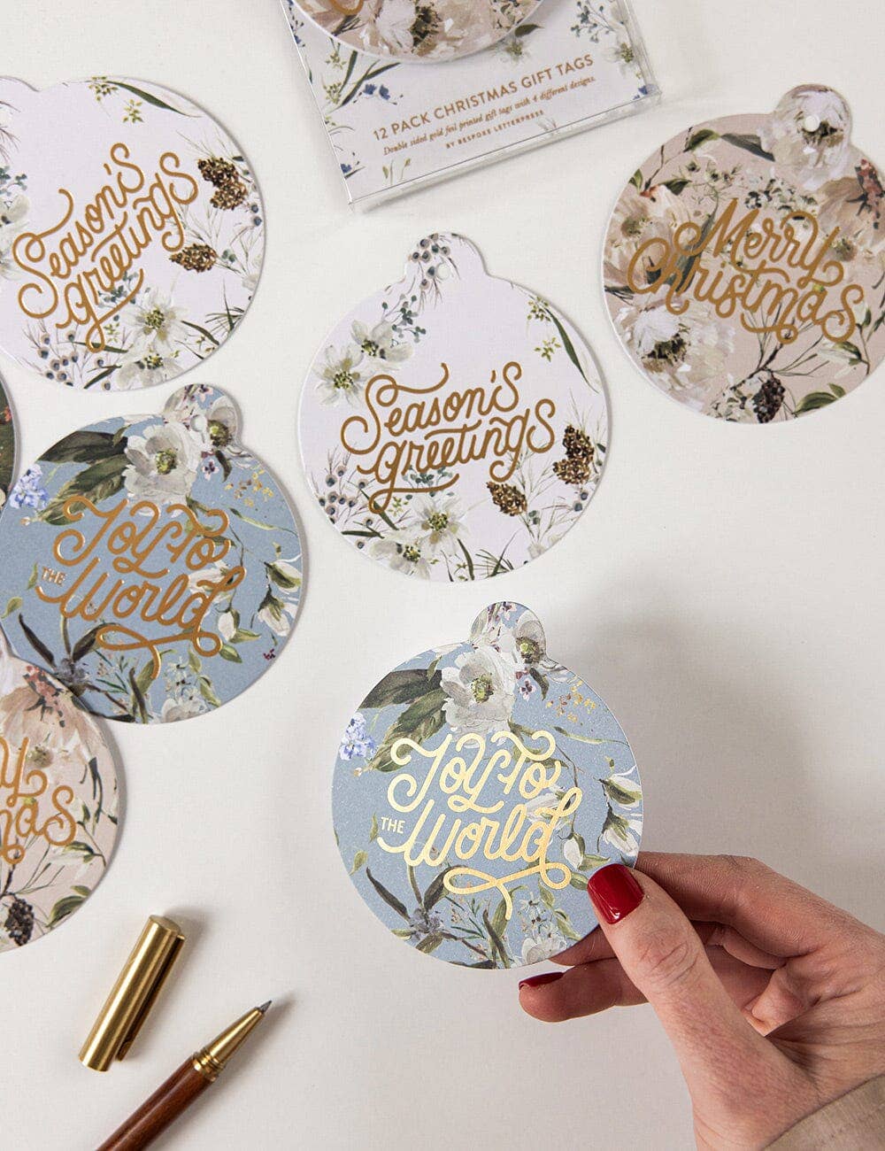 Bespoke Letterpress - Vente Étiquette cadeau - Étiquettes-cadeaux de Noël 12pk "Un jardin de Noël" (Boule)2