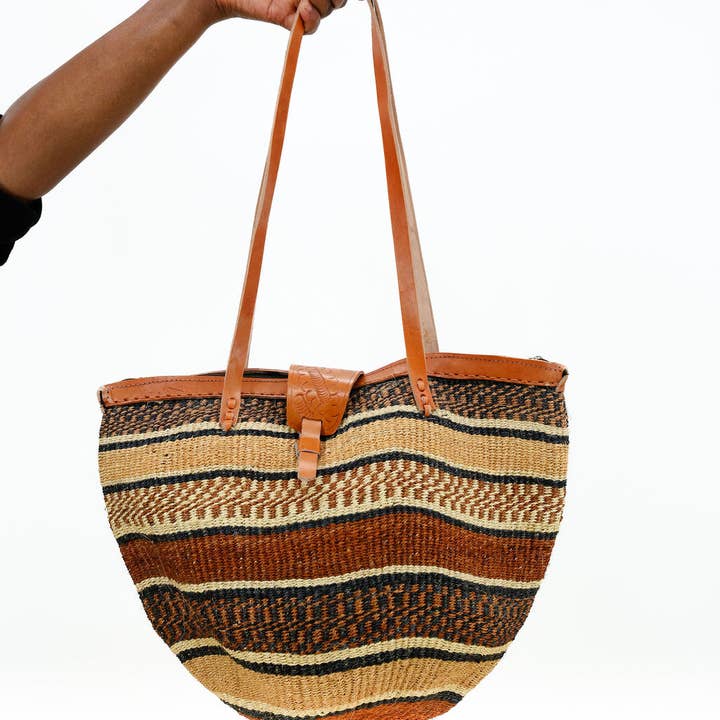 Gitzell FairTrade – Sacola - Mulher por atacado – Bolsa tradicional africana de sisal com alças de couro8
