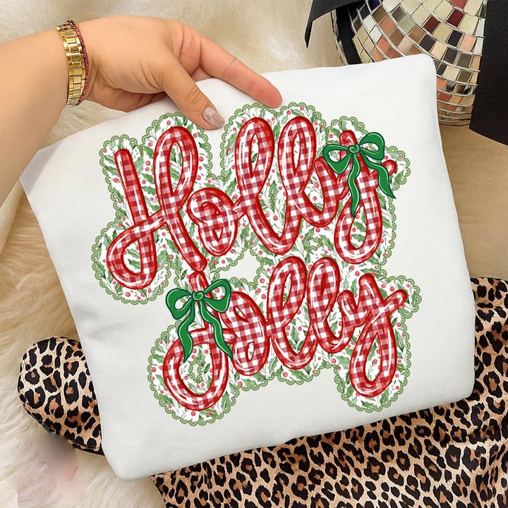 DLT Ecommerce - Wholesale T-Shirt (Graphic) - Women's - Preppy holly jolly Shirt, Lace Christmas Sweatshirt 1