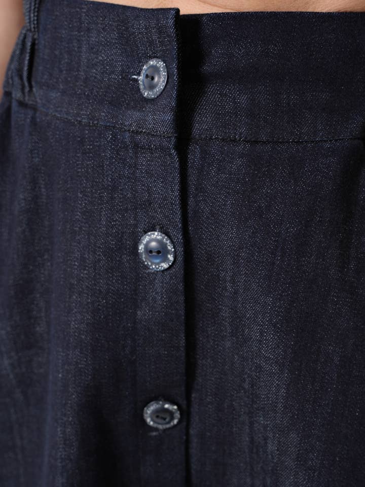 Metamorphoza – Engroshandel Nederdel - Dame – Mørk denim nederdel med hør