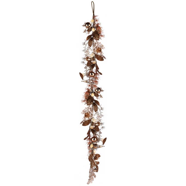 Dekoratief – wholesale Bunting/Krans – Deco Garland M/Julgranskulor, Brun/Glitter, 150X18X7Cm