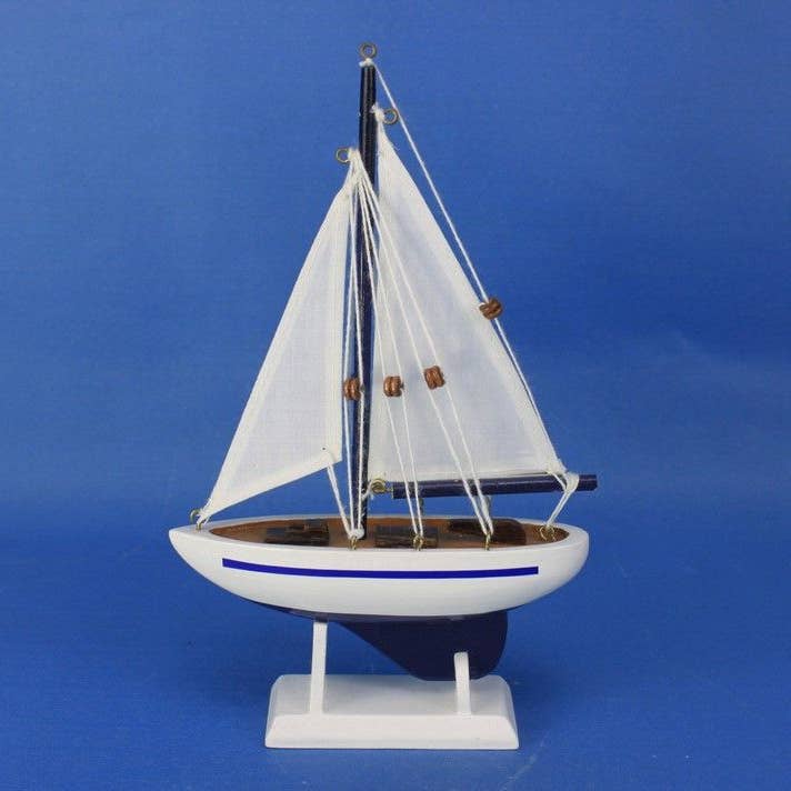 Hampton Nautical - Wholesale Ornament - Wooden Blue Sailboat Christmas Tree Ornament 9"