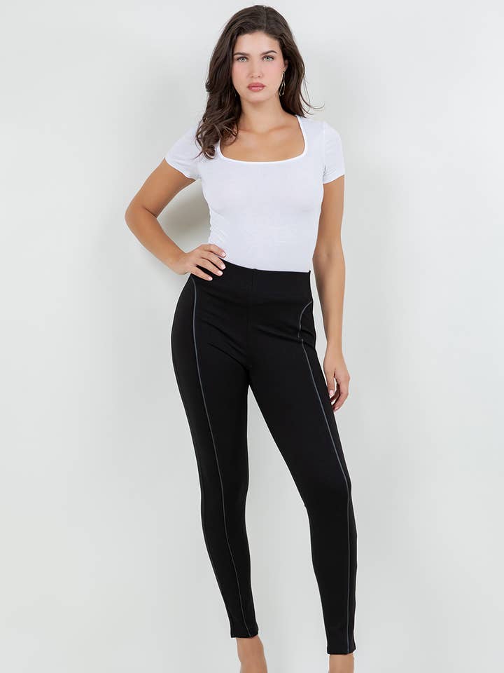 Hoge Taille Ponte Leggings met Contrasterende Pijpen voor wholesale door Veracci