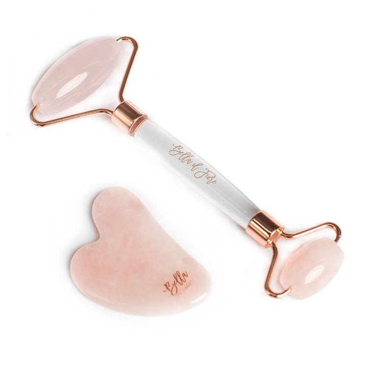 Bella Sleep + Spa - Wholesale Face/Beauty Roller - Rose Quartz Roller + Stone Tool Kit1