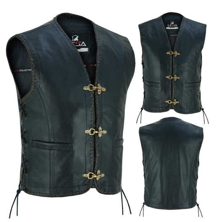 Men's Real Leather Waistcoat Biker Club Vest for wholesale by Lesa collection