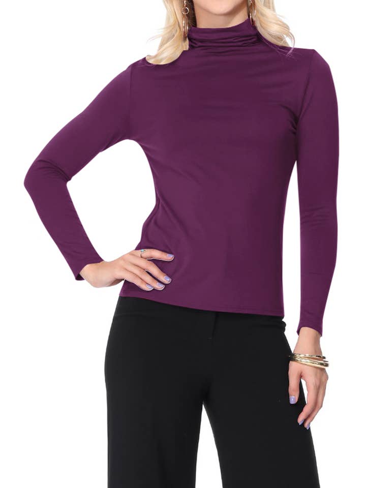 MOA COLLECTION - Wholesale Knit top – Women's - Solid Color Lightweight Mock Neck Turtleneck Sweater Top6