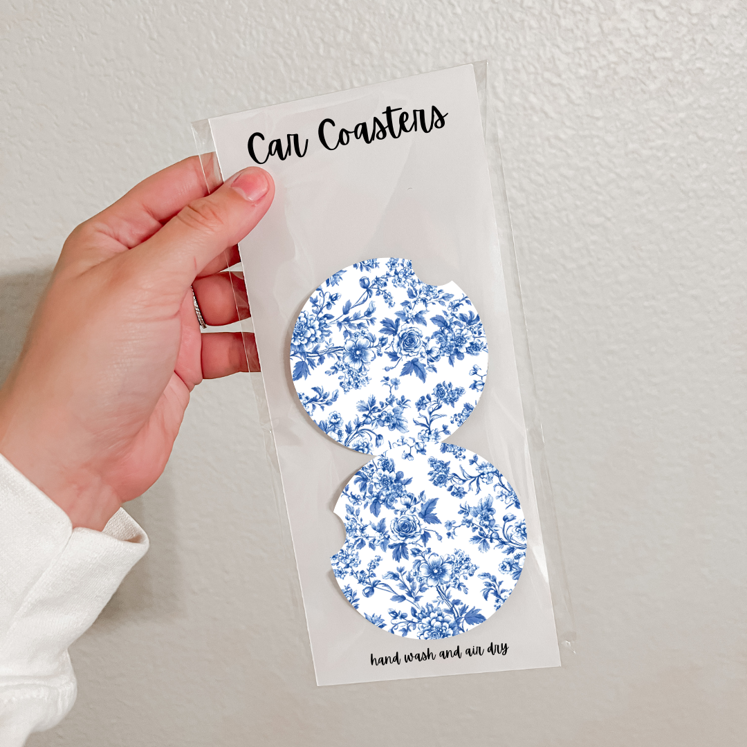 Olivia + Rose - Wholesale Car Coaster - Women's - Set of 2 Neoprene Car Coasters | Blue Florals (20 Options)3