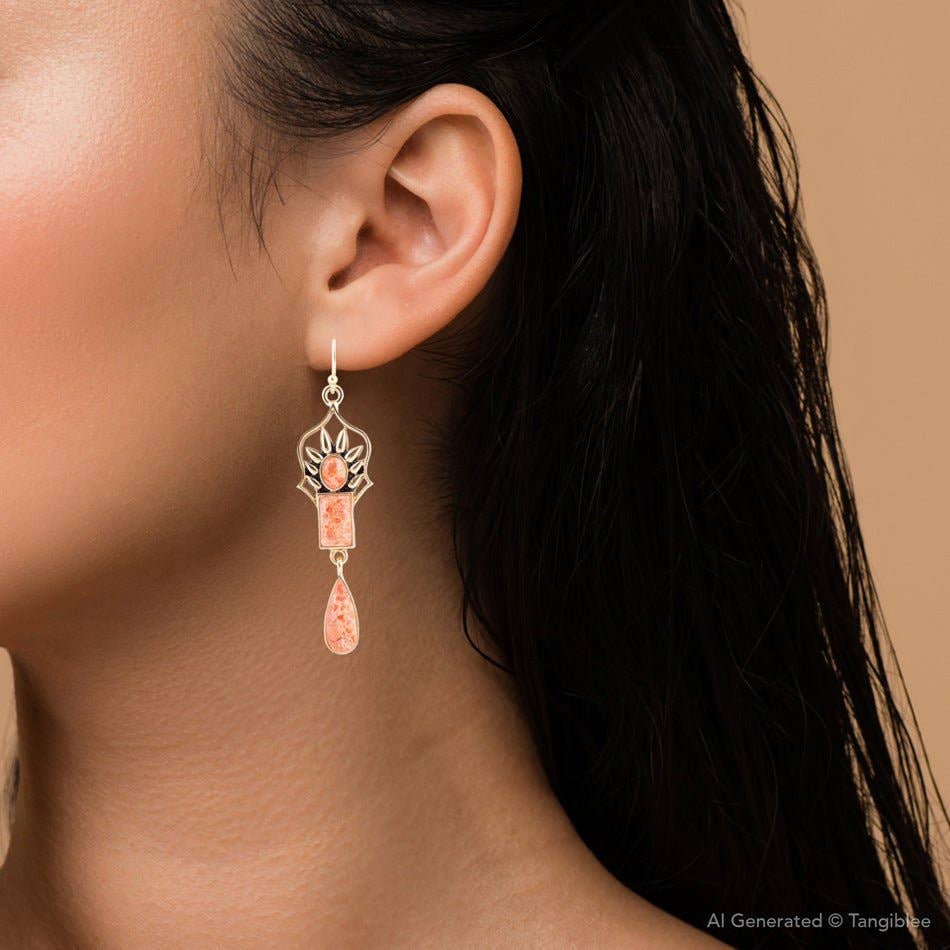 Barse Jewelry - Wholesale Dangle Earrings - Albie Orange Sponge Coral and Golden Drop Earrings3