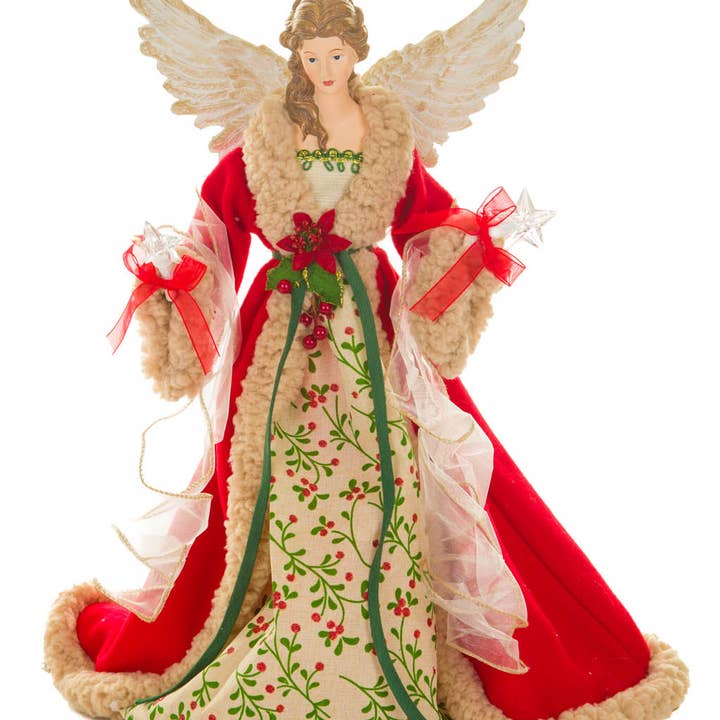 Starlight Collection - Wholesale Tree Topper - Large Red/Beige LED Chic Angel Tree Topper w/ glowing stars0