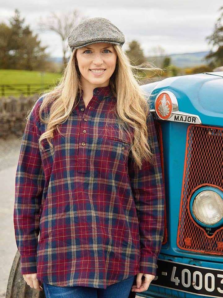 Lee Valley Ireland - Wholesale Button Down Shirt - Men's - Grandfather Shirt Flannel Maroon Navy Check (LV10)4