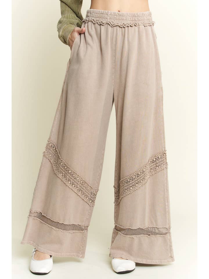 J.Her - Wholesale Pants - Women's - MineralWash Wide leg Pants with Boho Trims HP5716.