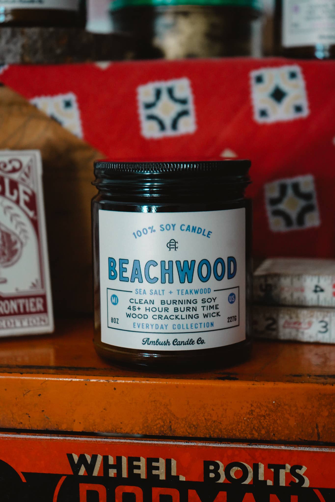 Ambush Candle Co. - Wholesale Jar/Filled Candle - Beachwood | Sea Salt + Teakwood 8oz Soy Candle7