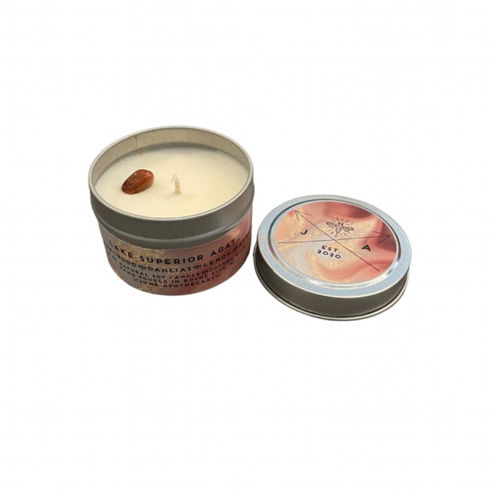 June Apothicarie - Wholesale Travel Candles - Lake Superior Agate 4oz Travel Candle-Michigan