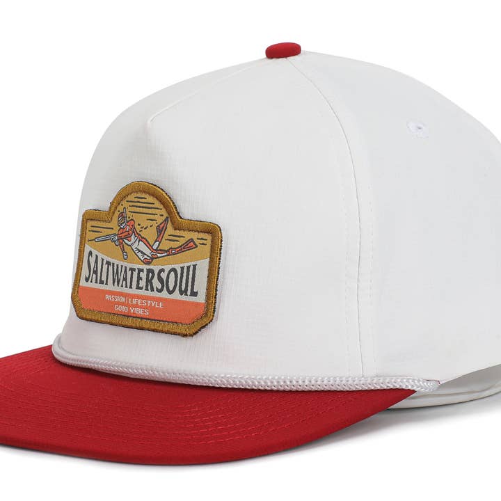SALT WATER SOUL - Wholesale Trucker Hat - Unisex - Spearfishing White & Red Rope Snapback Hat