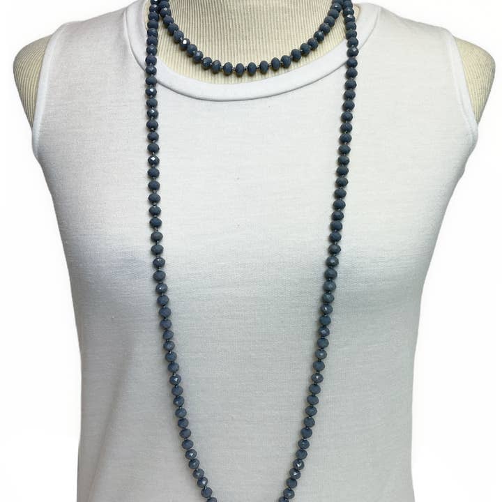 Girlie Girl Originals - Wholesale Beaded/Pearl Necklace - NK-2244 SOLID GREY 60 hand knotted glass bead necklace