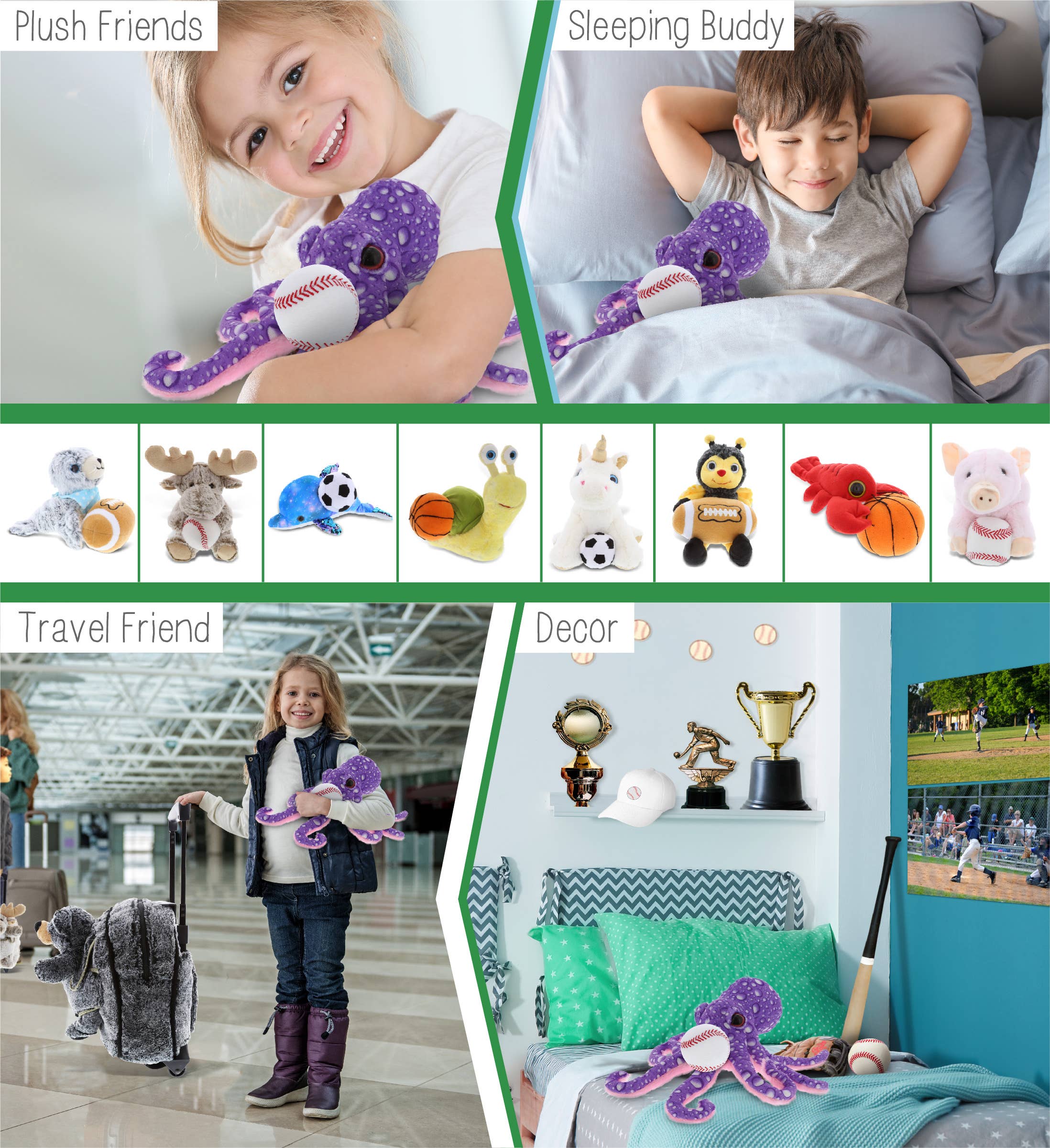 Cota Global – wholesale Stuffed/plush toy – Kids & baby – Plush Baseball - Wild Collection Plush - 12" Purple Octopus3