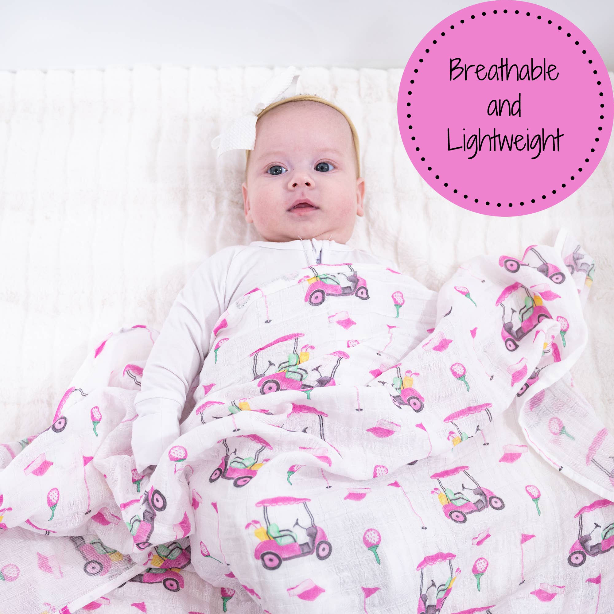 LollyBanks – wholesale Swaddle – Baby – Pink Golf Baby 100% Cotton Muslin Swaddle Blanket 47"x47"2