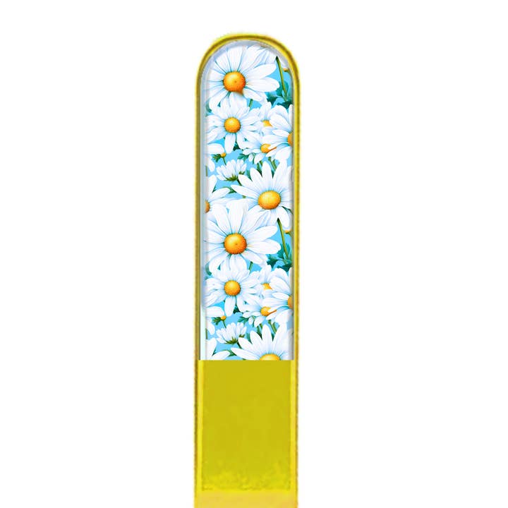 Traditional White Daisy Flower 3D Colored Crystal Nail File for wholesale by Classy Nail Files