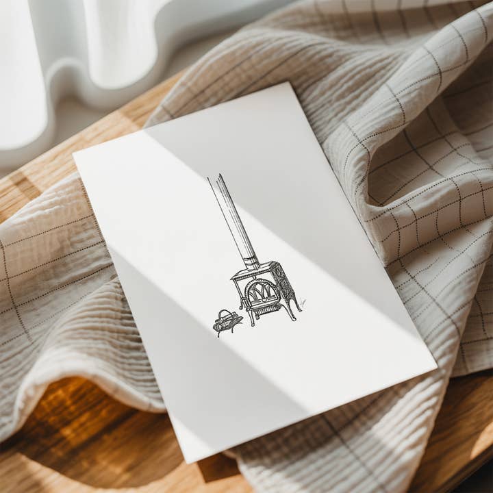 Wood Stove Notecard for wholesale by Vanee.ink