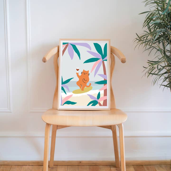 Angela Wan Art - Wholesale Art Print - "Yoga Cat" Matted Print3