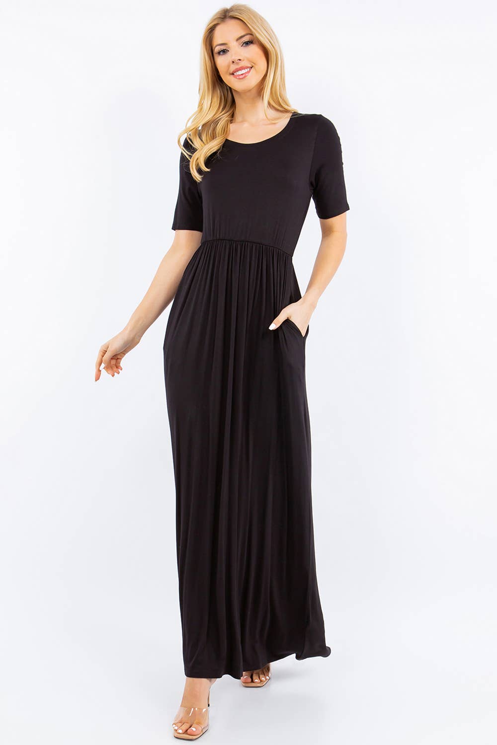 Celeste Clothing - Wholesale Dress - Women's - PLUS SIZE MODEST MAXI DRESS WITH POCKETS -CD23411T-PL14